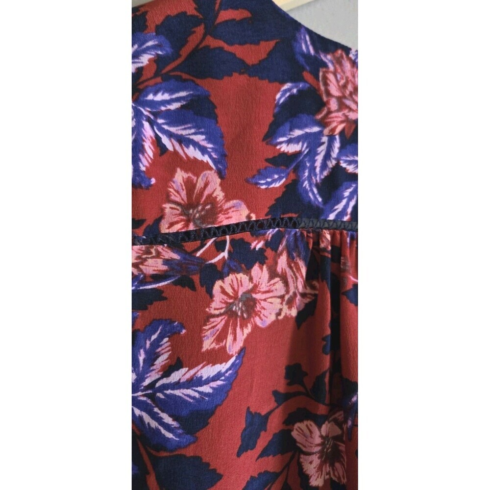 Rebecca Taylor 100% Silk Burnt Red Forest of Flame Blouse V-Neck  Size 8 - Picture 7 of 9